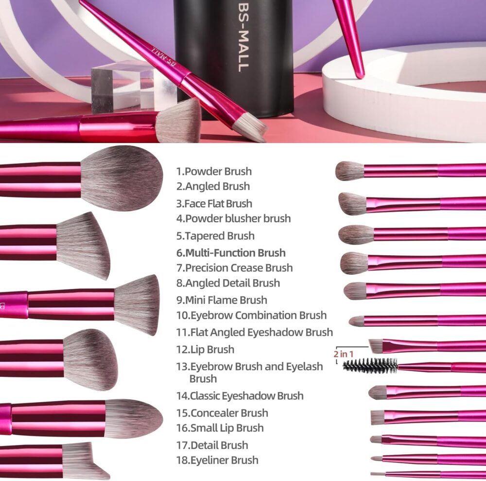 BS-MALL Makeup Brush Set 18 Pcs Premium Synthetic - Image 3